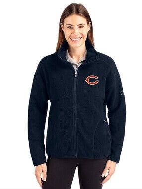 Cutter & Buck Women's Navy Chicago Bears Zip Fleece Eco Sherpa Jacket XL NWT